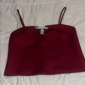 Elegant Burgundy Women's Top with Rhinestone Detail